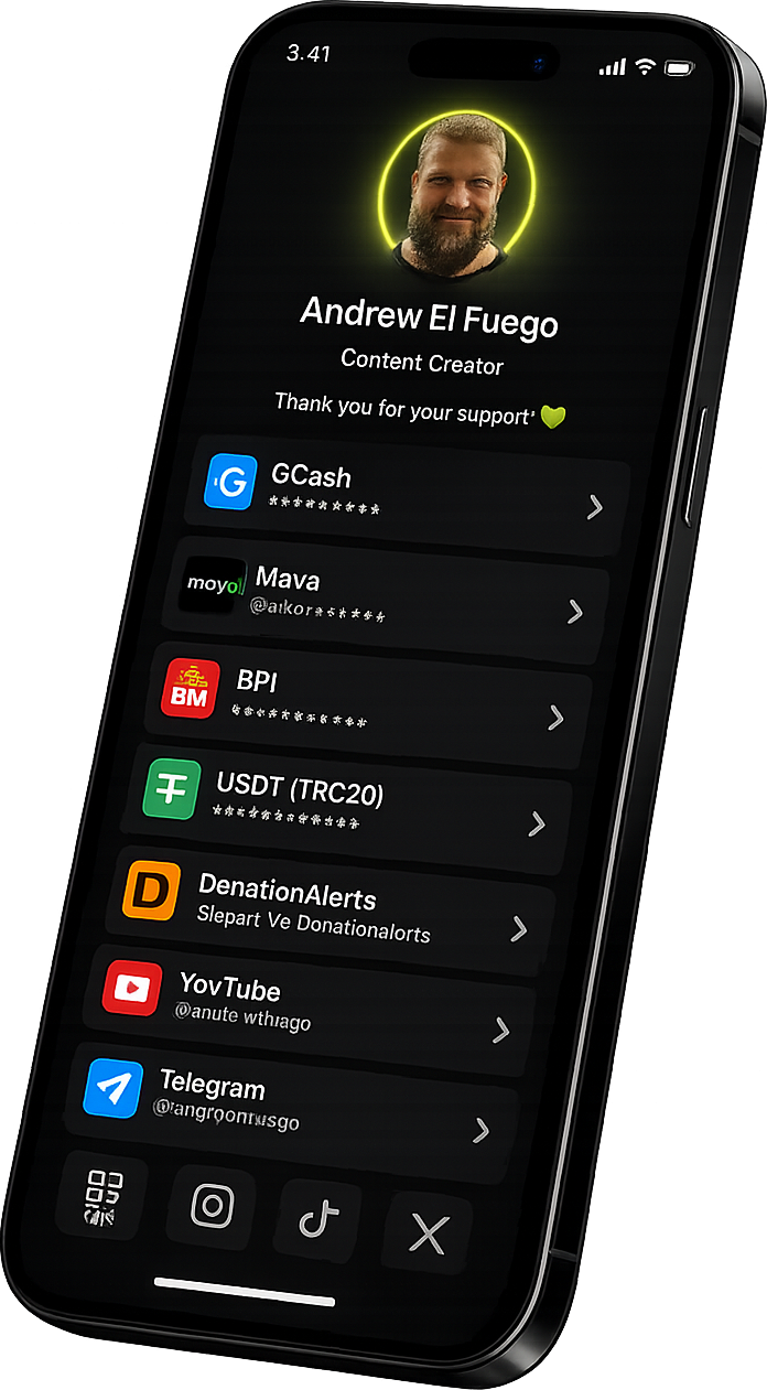 Example Fuel Me Up creator support page preview